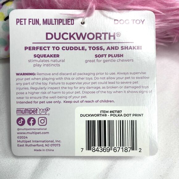 Multipet Duckworth Dog Toy Squeaker Soft Plush Toss Fetch Cuddle Pink 11" L - Picture 8 of 16